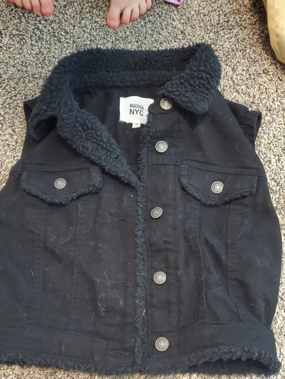 Kids Black Faux-Sherpa Vest